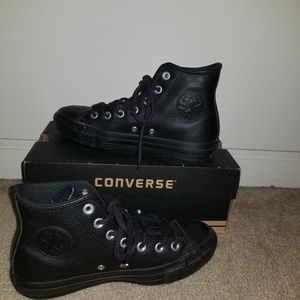 Black Leather High Top Converse.